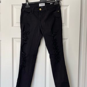 Frame Size 27 Distressed Black Jeans